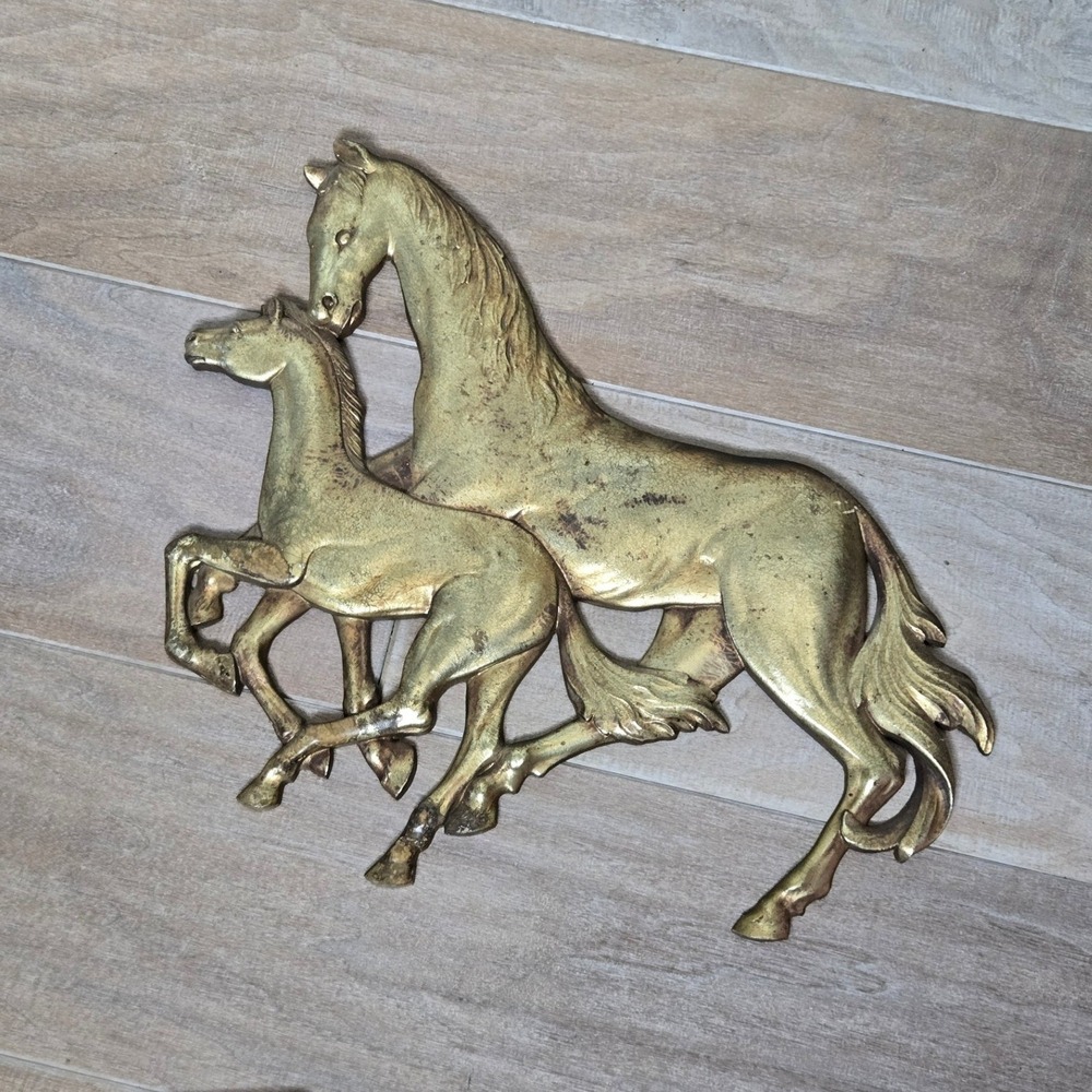 Syroco Horse Wall Hanging Art 18in Gold MCM Mare Foal Vintage USA Hollywood Reg